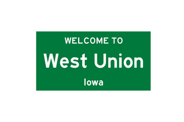 West Union, Iowa, USA. City limit sign on transparent background. 