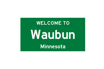 Waubun, Minnesota, USA. City limit sign on transparent background. 