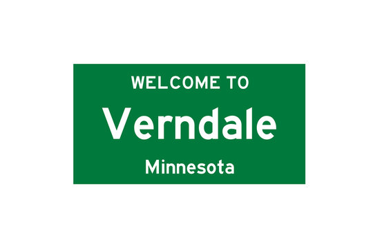 Verndale, Minnesota, USA. City limit sign on transparent background. 