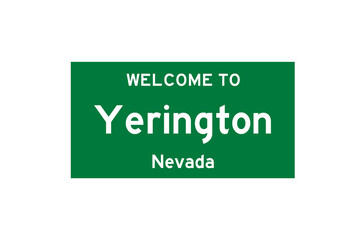 Yerington, Nevada, USA. City limit sign on transparent background. 