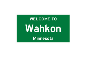 Wahkon, Minnesota, USA. City limit sign on transparent background. 