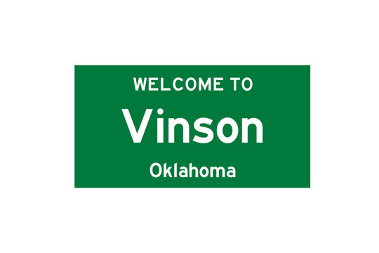 Vinson, Oklahoma, USA. City limit sign on transparent background. 
