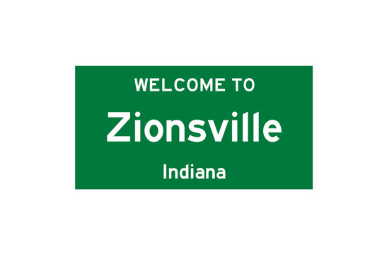 Zionsville, Indiana, USA. City Limit Sign On Transparent Background. 