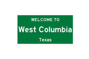 West Columbia, Texas, USA. City limit sign on transparent background. 