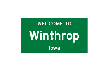 Winthrop, Iowa, USA. City limit sign on transparent background. 
