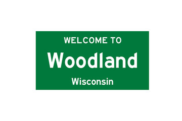 Woodland, Wisconsin, USA. City limit sign on transparent background. 