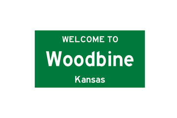 Woodbine, Kansas, USA. City limit sign on transparent background. 