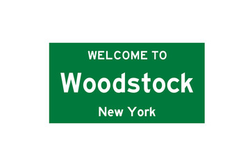 Woodstock, New York, USA. City limit sign on transparent background. 