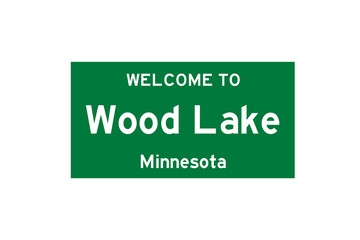Wood Lake, Minnesota, USA. City limit sign on transparent background. 