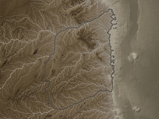 Cabo Delgado, Mozambique. Sepia. No legend