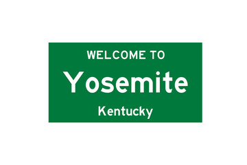 Yosemite, Kentucky, USA. City limit sign on transparent background. 