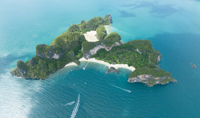 Fototapeta premium Aerial view of Koh Hong island in Krabi province, Thailand