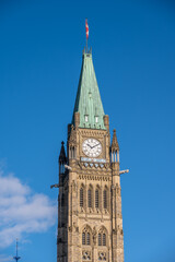 Fototapeta na wymiar Peace tower on the Centre Block of the Parliament building in Ottawa Canada.