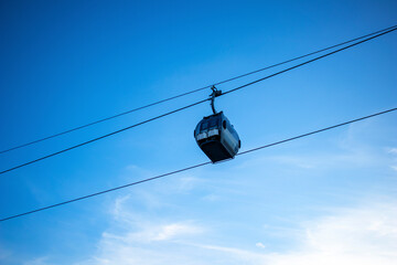 the cab of the funicular against the sky. ski resort