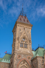 The East Block on Canada's Parliament Hill seen rising gracefully on a beautiful day.
