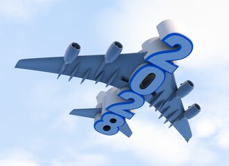 3D illustration of 2028 text with plane wings © vexworldwide