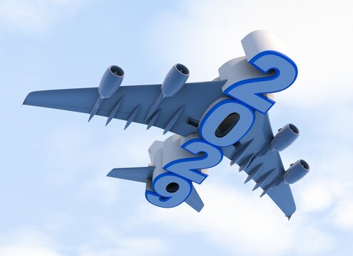 3D illustration of 2029 text with plane wings