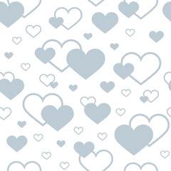 Seamless vector pattern. Gray hearts and outlines hearts on a white background. Holidays illustration. For holiday designs, greeting cards, prints, designer packaging, stylish textile, and fabric.