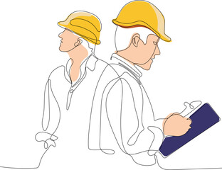 construction manager and engineer working on building site. Vector illustration