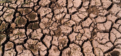 Dry and cracked land due to lack of rain. Effects of climate change such as desertification and droughts. Global shortage of water on the planet and global warming and greenhouse effect concept.