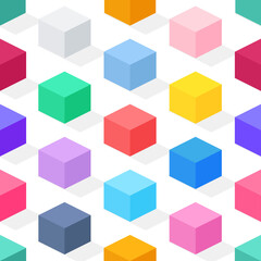 Abstract seamless pattern of isometric colorful cubes. Vector illustration