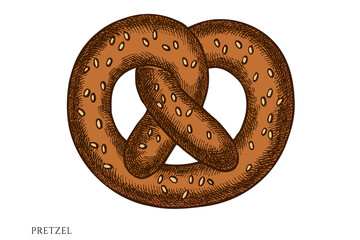 Carnival food hand drawn vector illustrations collection. Colored pretzel.