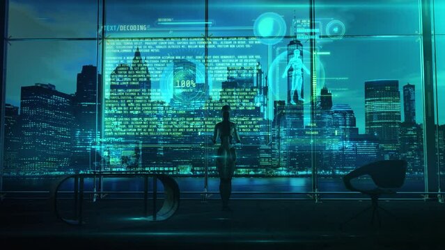 Corporate artificial intelligence decodes information, 3D render.