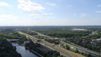 Fototapeta na wymiar Panoramic view of leer, river, trees, sky at leer, germany