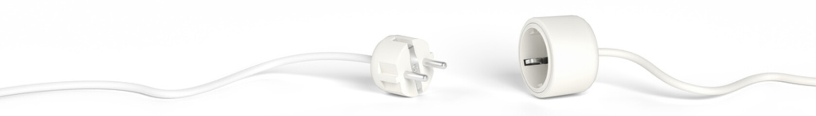 Blackout or disruption concept: Separated Plug and Socket in white and with cable lying on a floor...