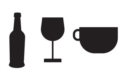 Wine bottle with wine glass icon isolated on white background. Vector illustration.