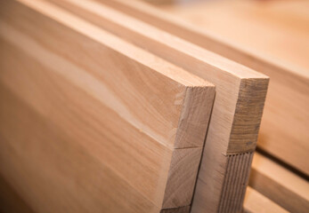 Oak wood panels from which tables will be made