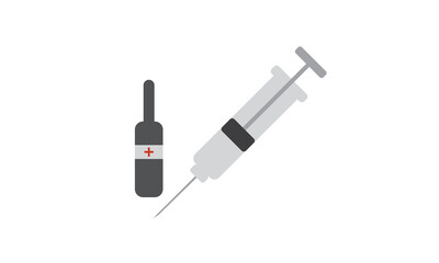 Medical Syringe injection with vials for vaccine with flat design. Syringe and vaccine bottle illustration from pandemic collection.