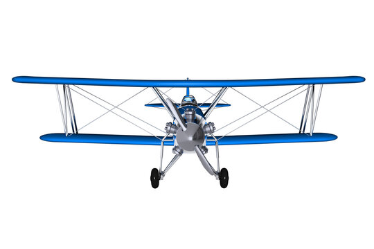 Blue Biplane Front 3D
