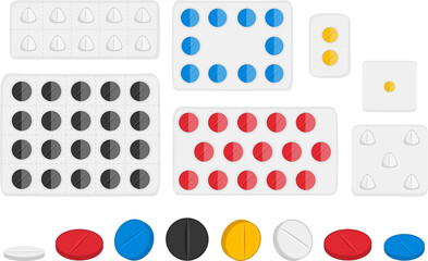big colored set different types of pills