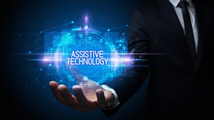 Man hand holding digital technology concept