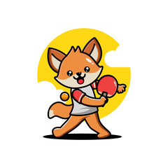 Cute fox playing table tennis