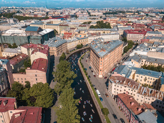 Fototapeta na wymiar Panorama of St. Petersburg from a drone. Fall 2022