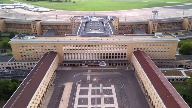 historical place Closed abandoned airport impressive architecture Stunning aerial view berlin