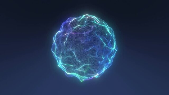 
Bright 3d ultramarine aura particle radiation energy sphere. Abstract alien technology sphere, science, engineering, artificial intelligence slow motion background. 4k Motion graphics animation loop