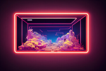 a building in the night. Modern digital art illustration background.