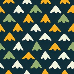 Scandinavian seamless pattern with cute bears, house, trees, and landscape elements. Hand drawn 2d illustrated illustration.