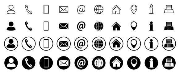 Set black line contact icons with, website icon symbol for contact us, communication signs - stock vector