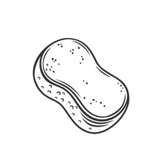 Sponge outline icon vector illustration. Line hand drawn cleaning spong to wash or clean dirty surfaces with water and soap foam, fluffy wet scouring pad for household chores and bath washcloth