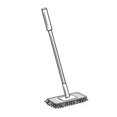 Mop outline icon vector illustration. Line hand drawn wet floor cleaning tool with handle to clean or wash toilet, kitchen or bathroom with water and antiseptic detergent cleaner, plastic mop for maid