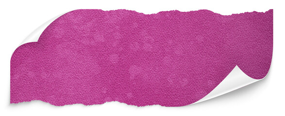 Podarta pogięta różowa karteczka z zagiętym rogiem. Różowe akwarelowe papierowe tło.