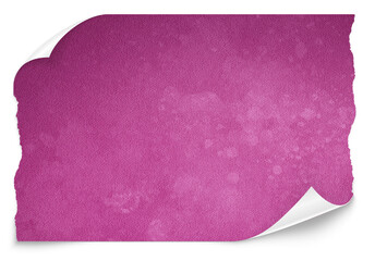 Podarta pogięta różowa karteczka z zagiętym rogiem. Różowe akwarelowe papierowe tło.