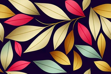 Seamless twigs 2d illustrated pattern. Simple, flat shapes, four colors, wrapping pattern. Repeated trendy abstract floral pattern for fashion and interiors design Fashionable vivid leafs pattern for