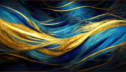 Blue and gold precious surface, Abstract twirling pastel colors as background wallpaper