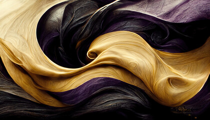 Swirling black lilac and golden organic lines as abstract wallpaper background, illustration