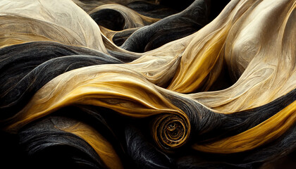 Swirling black lilac and golden organic lines as abstract wallpaper background, illustration